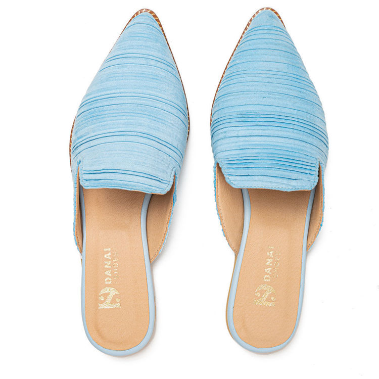 Γυναικεία mules flat γαλάζια με ύφασμα