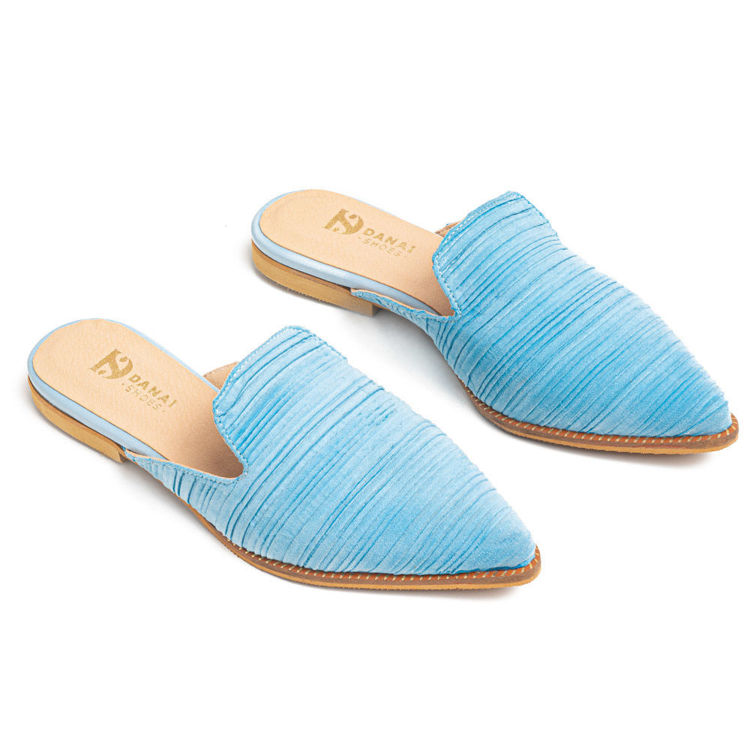 Γυναικεία mules flat γαλάζια με ύφασμα