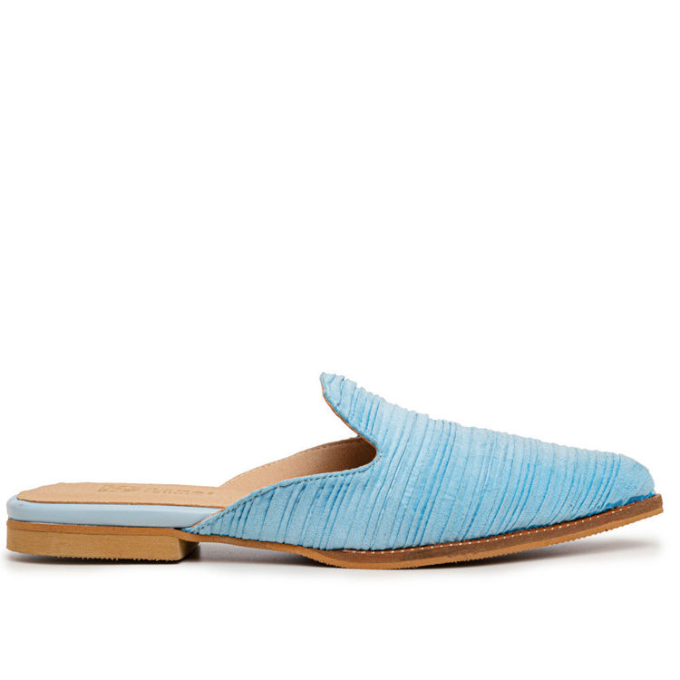 Γυναικεία mules flat γαλάζια με ύφασμα