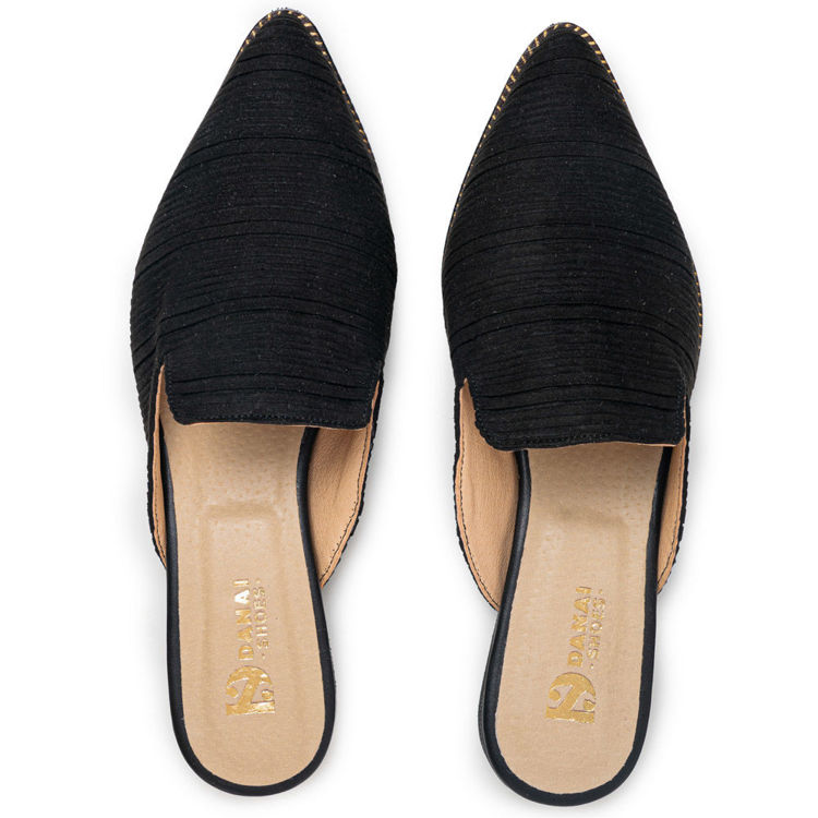 Γυναικεία mules flat μαύρα με ύφασμα