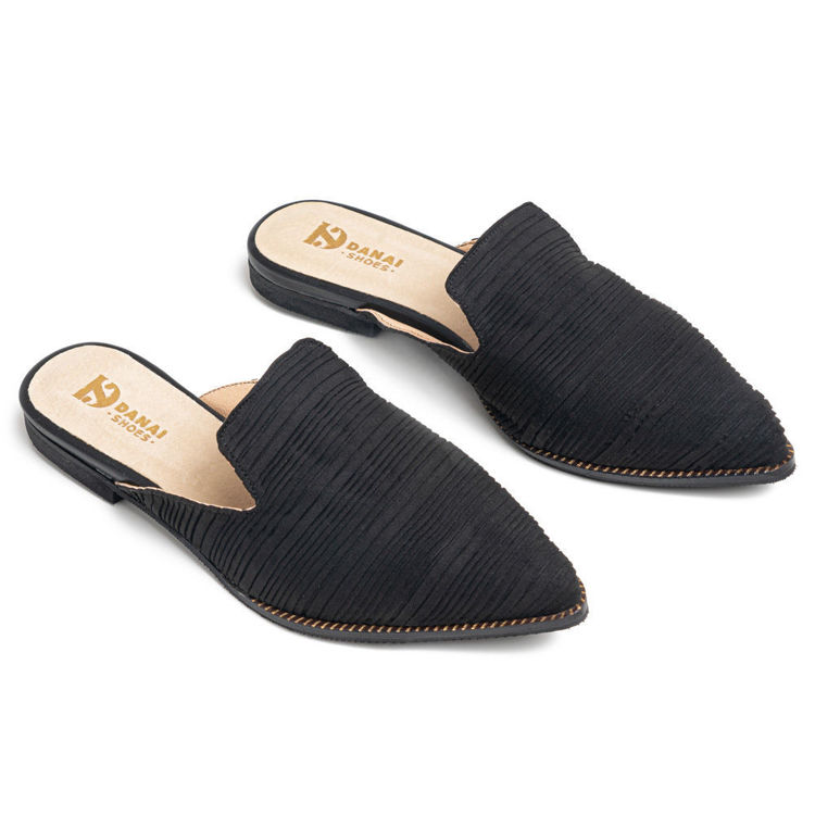 Γυναικεία mules flat μαύρα με ύφασμα