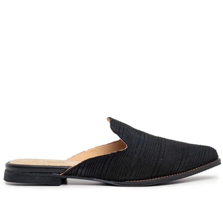 Γυναικεία mules flat μαύρα με ύφασμα