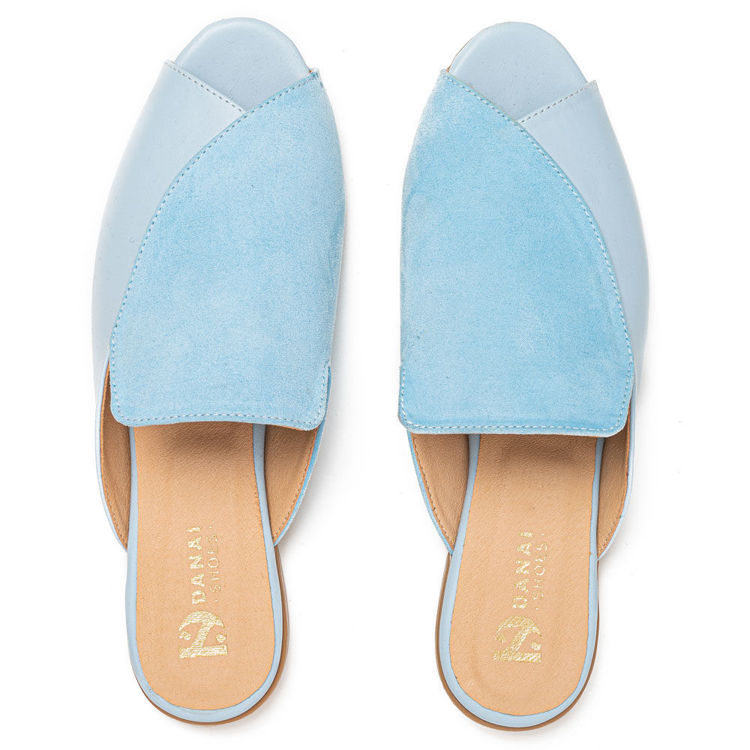 Γυναικεία mules flat γαλάζια peep-toe