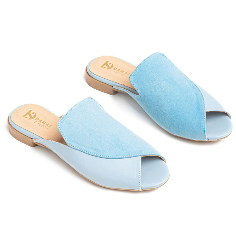 Γυναικεία mules flat γαλάζια peep-toe