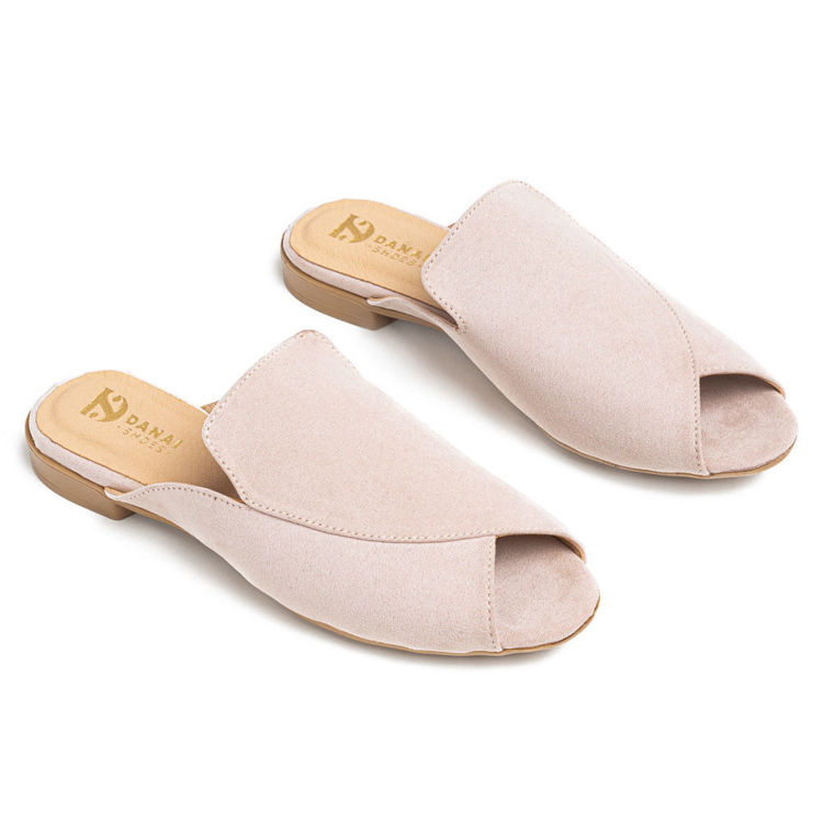 Γυναικεία mules flat μπεζ peep-toe