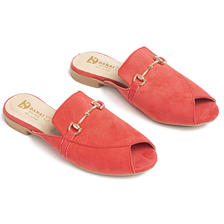 Γυναικεία mules flat κοραλλί peep-toe