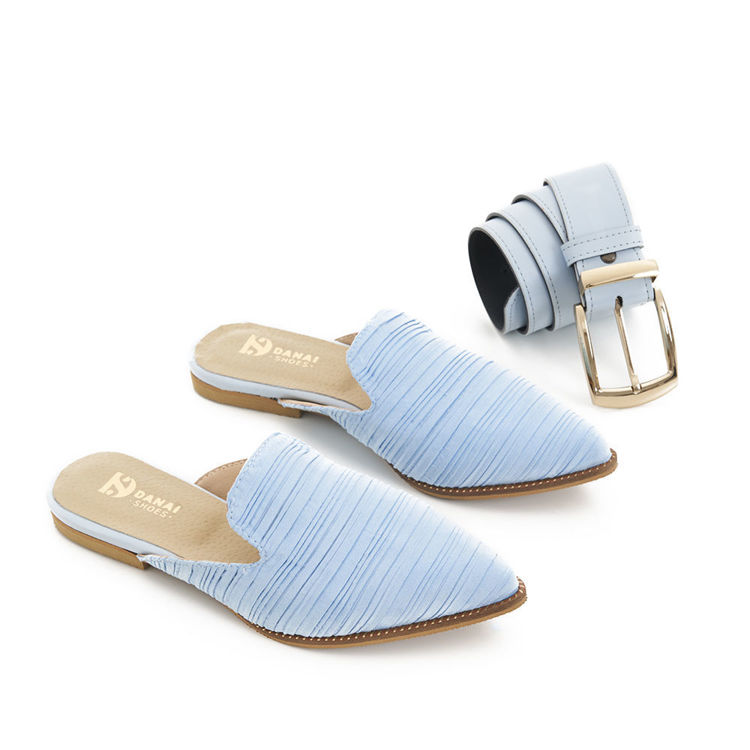 Γυναικεία mules flat γαλάζια με ύφασμα