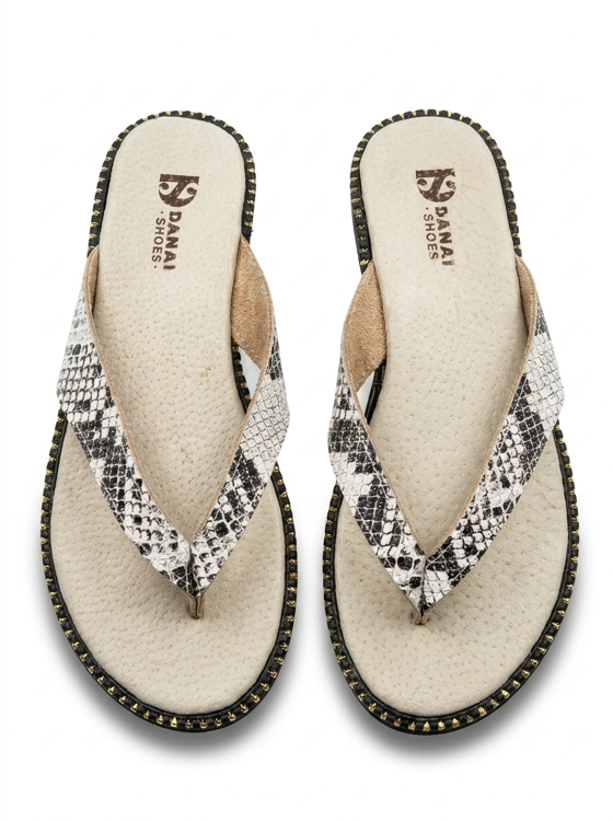 Δερμάτινα σανδάλια snake pattern  με διχάλα και Soft πάτο