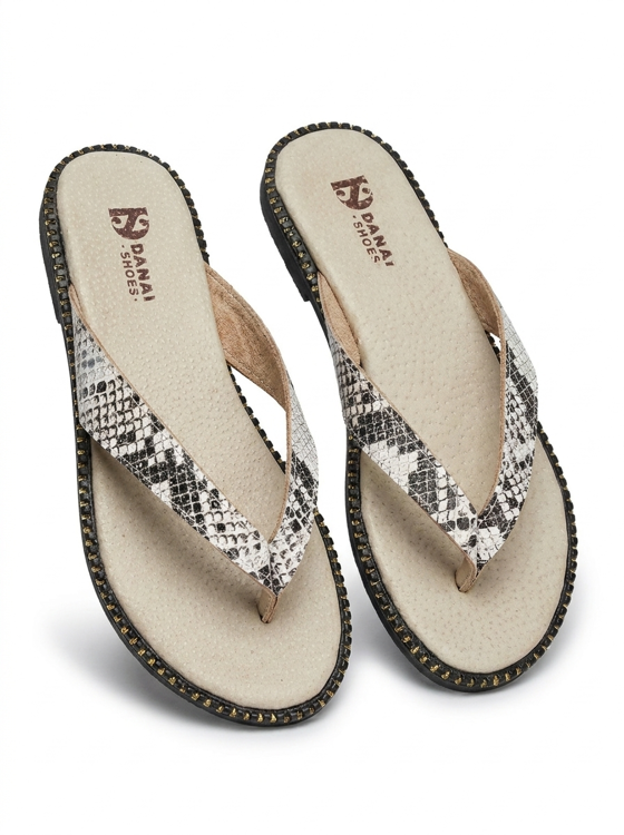 Δερμάτινα σανδάλια snake pattern  με διχάλα και Soft πάτο